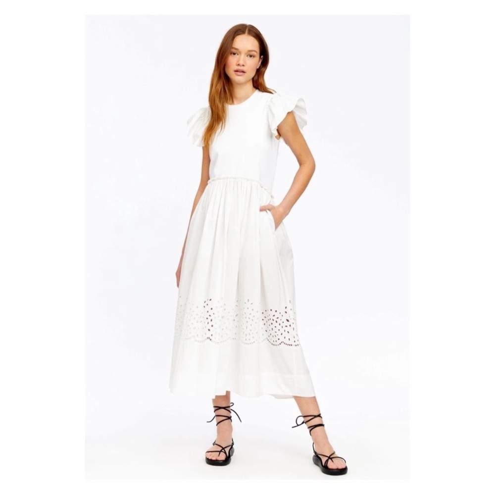 New! TANYA TAYLOR “Faye” Embroidered Eyelet A-Line Midi Dress
